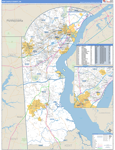 New Castle County, DE Zip Code Wall Map